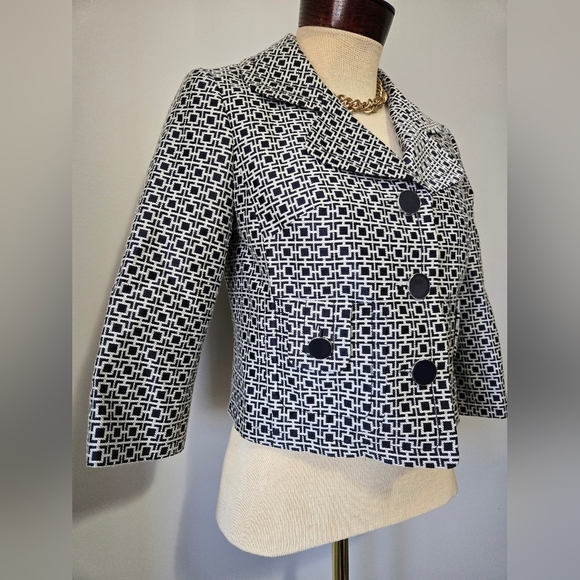 BANANA REPUBLIC Silk And Cotton Cropped Navy And White Jacket. Size 2 - Picture 4 of 12